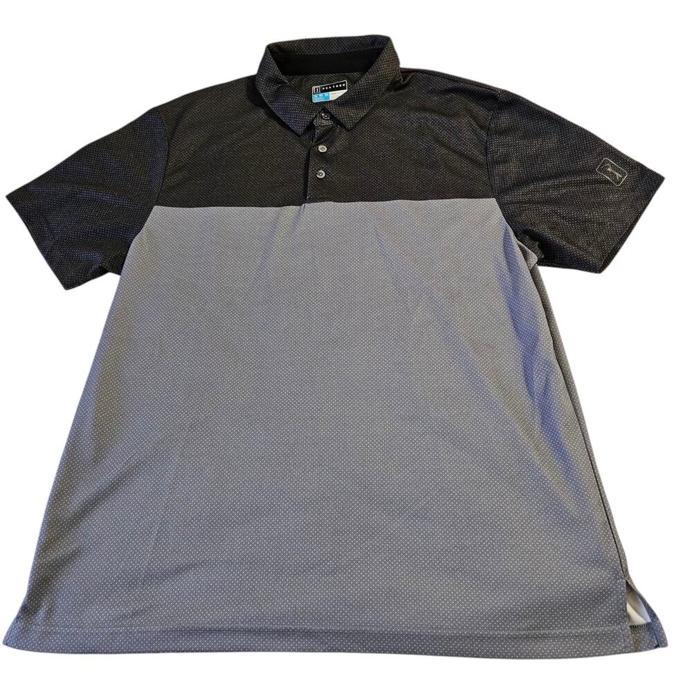 PGA Tour Pro Series Polo Shirt Size XL 3 Button Black And Gray Color Blocking